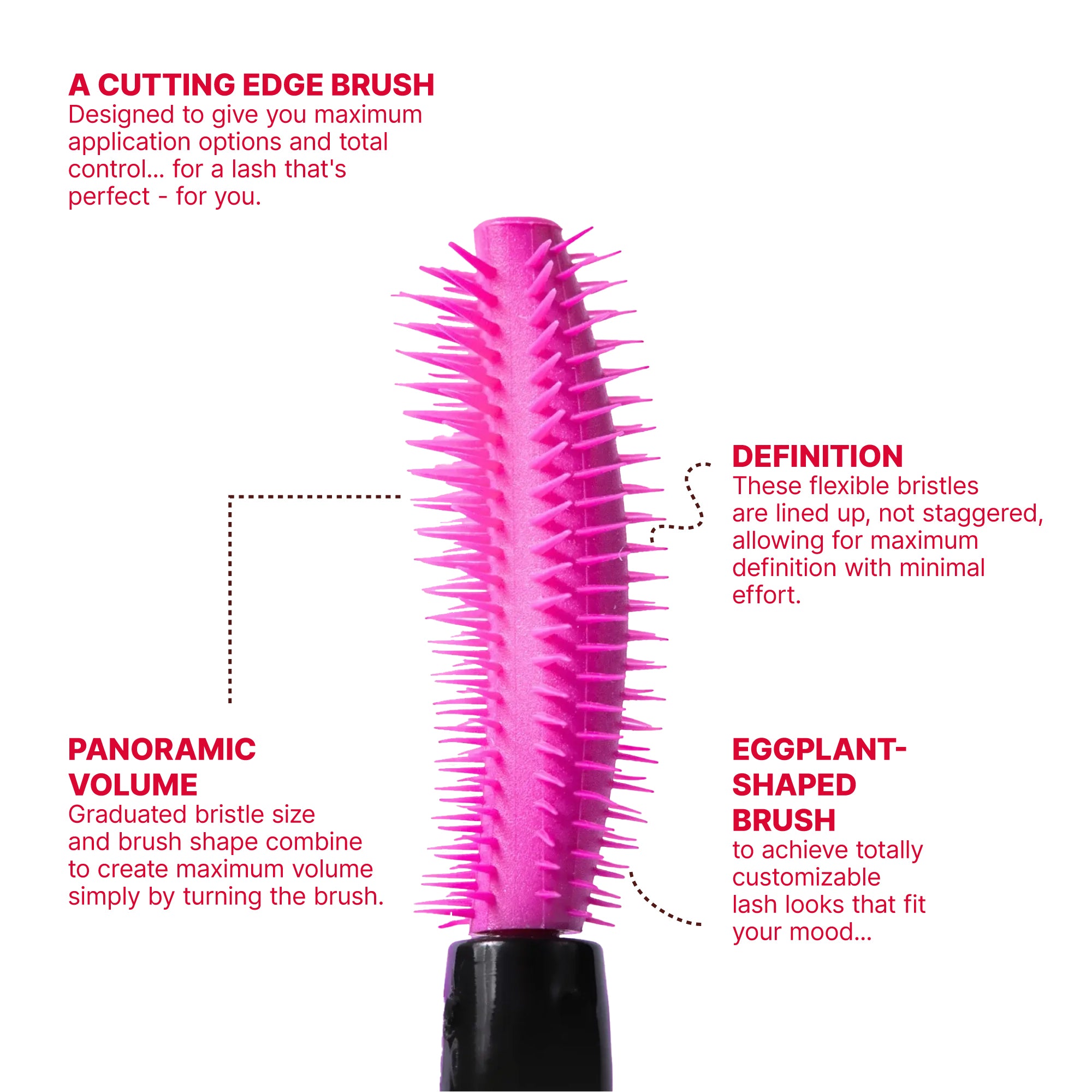 The Tarantulash mascara brush showing its flexible bristles designed to coat lashes without clumping