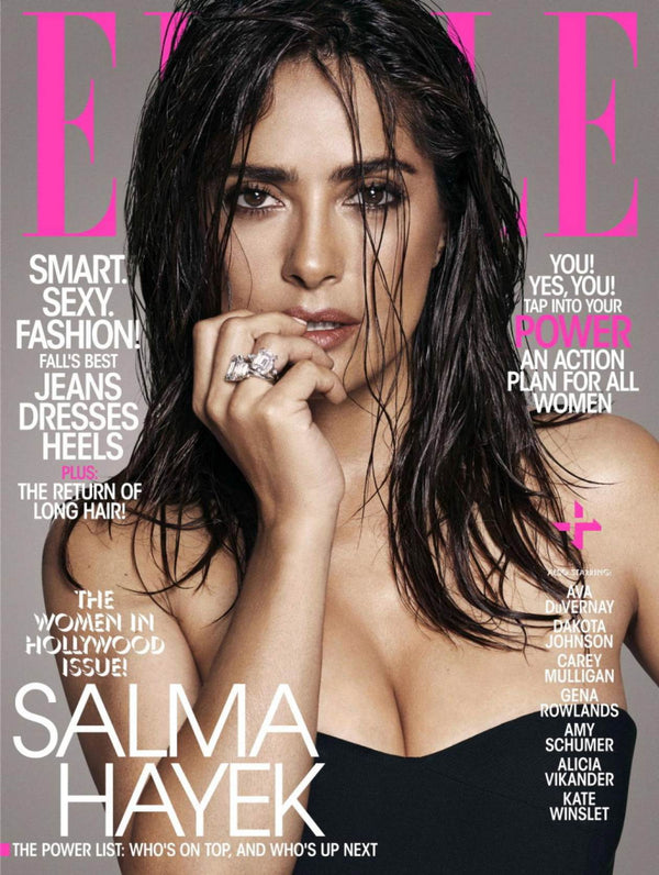 Salma Hayek for Elle, makeup by Jo Baker for Bakeup Beauty